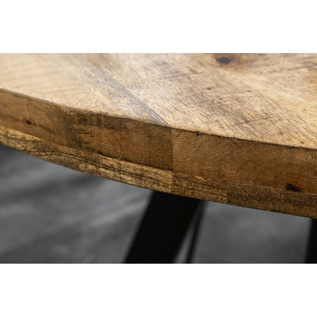 Tavolo da pranzo LODEN 120 cm – Piano rotondo in legno massello di mango e struttura in metallo nero