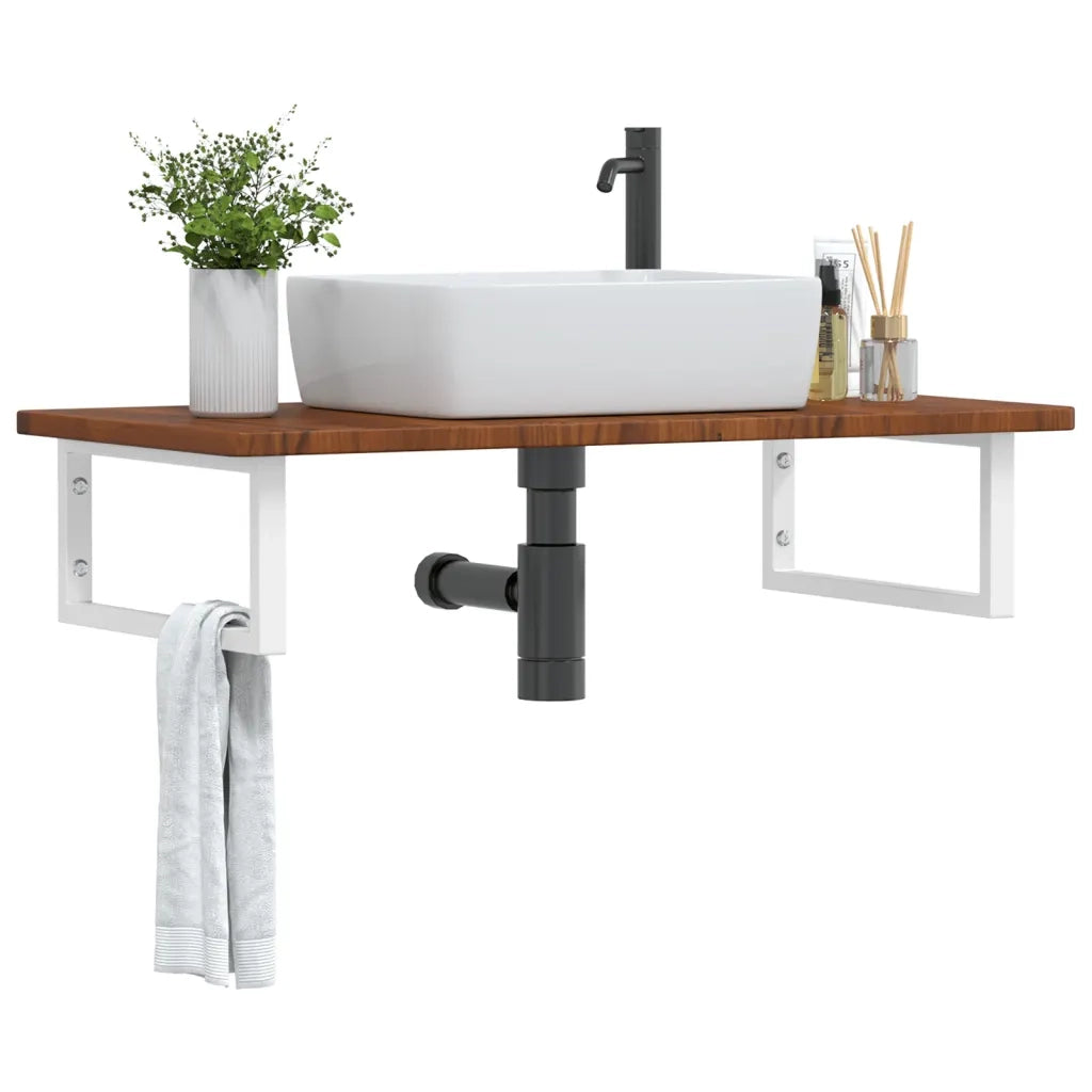 vidaXL Ripiano a Parete per Lavabo in Acciaio e Massello di Rovere