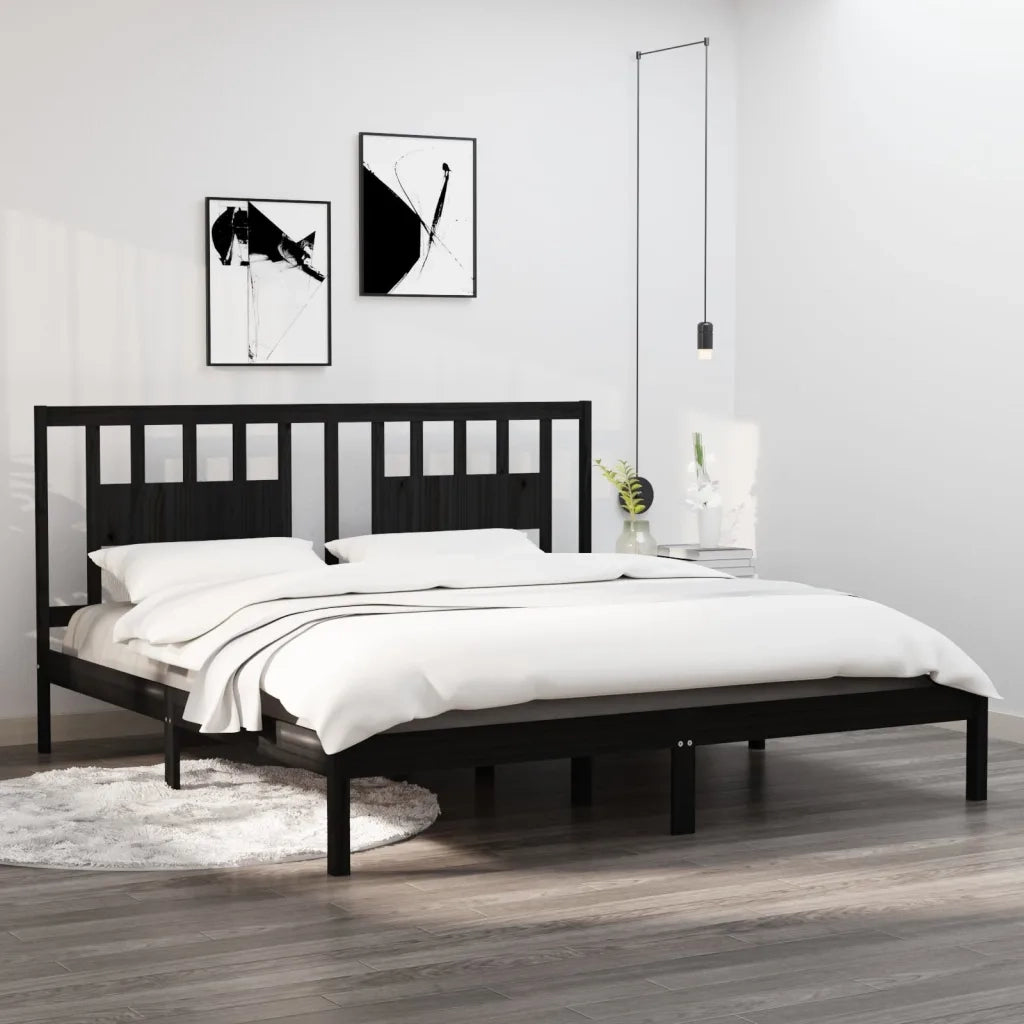 Giroletto-Struttura Letto Nero in Legno Massello di Pino 200x200 cm 108770