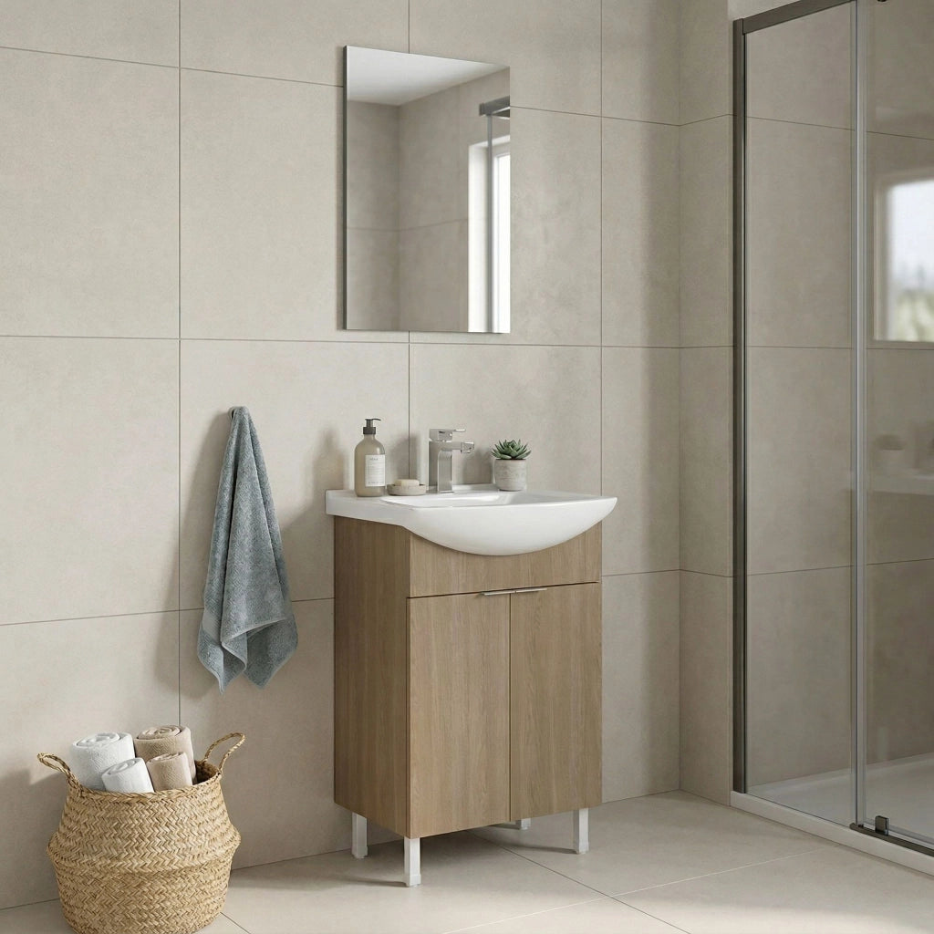 Set mobile lavabo con specchio (2 pezzi) "Purus 55" - 55 x 2 x 83 cm - Rovere