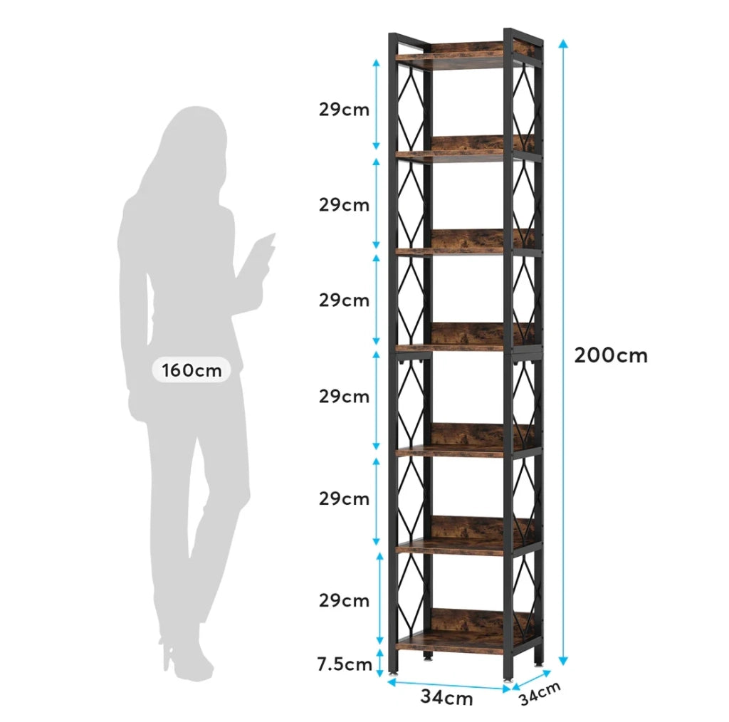 Libreria espositiva 34x34x200 cm nera/marrone rustico， 7 ripiani