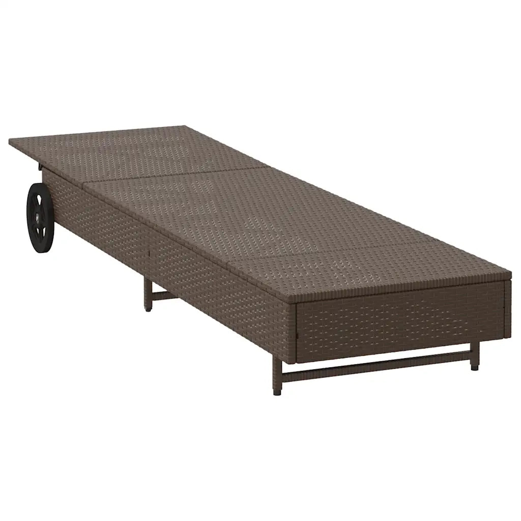 Lettino Prendisole | Sdraio da giardino | Lettino da sole con Ruote e Cuscino in Polyrattan Marrone