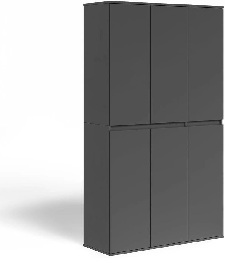 Armadio Claus, Antracite, 111 x 191.5 cm con 6 porte, per la conservazione di abbigliamento e accessori