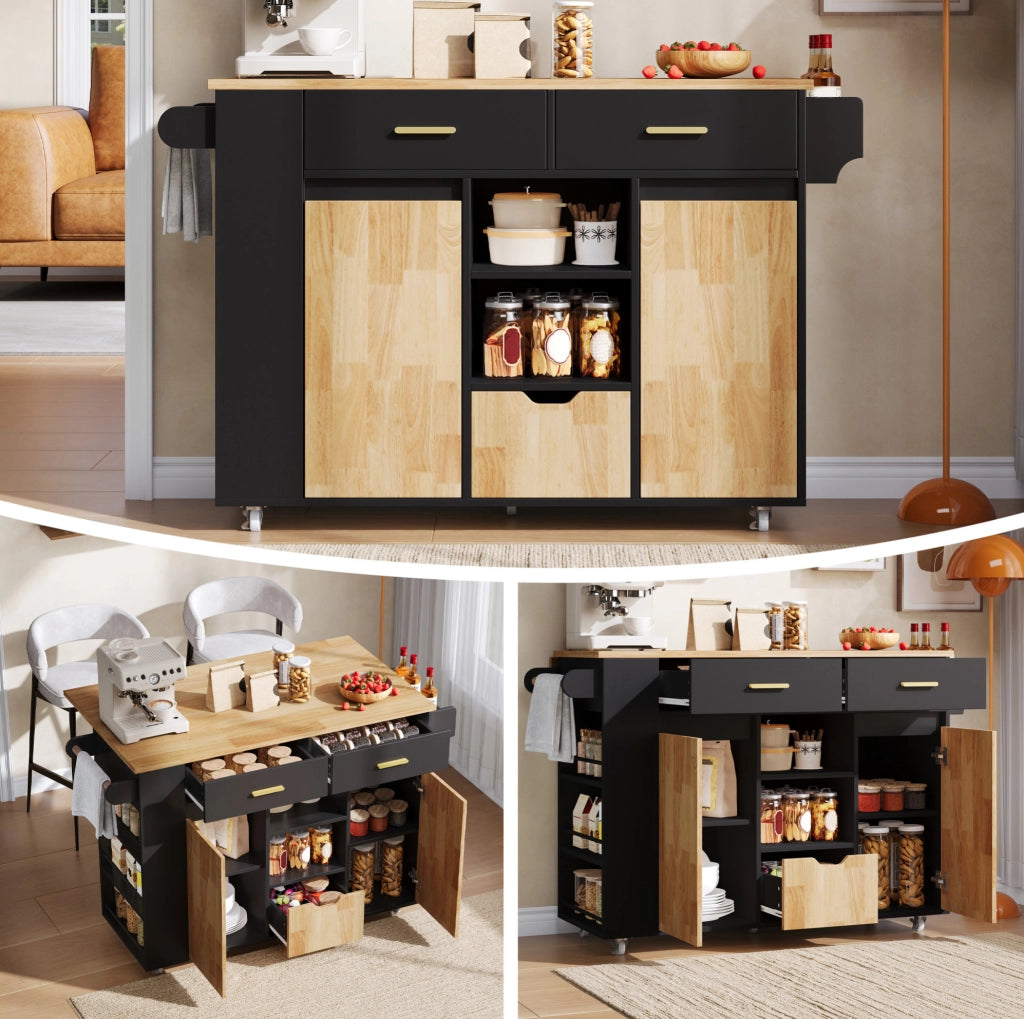 Isola cucina mobile con piano ribaltabile e cassetti