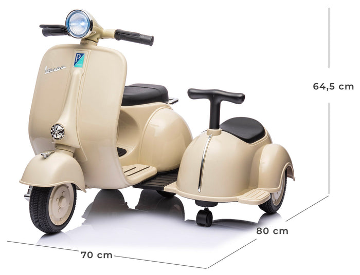 Piaggio Vespa con Sidecar Small Elettrica 6V per Bambini Crema