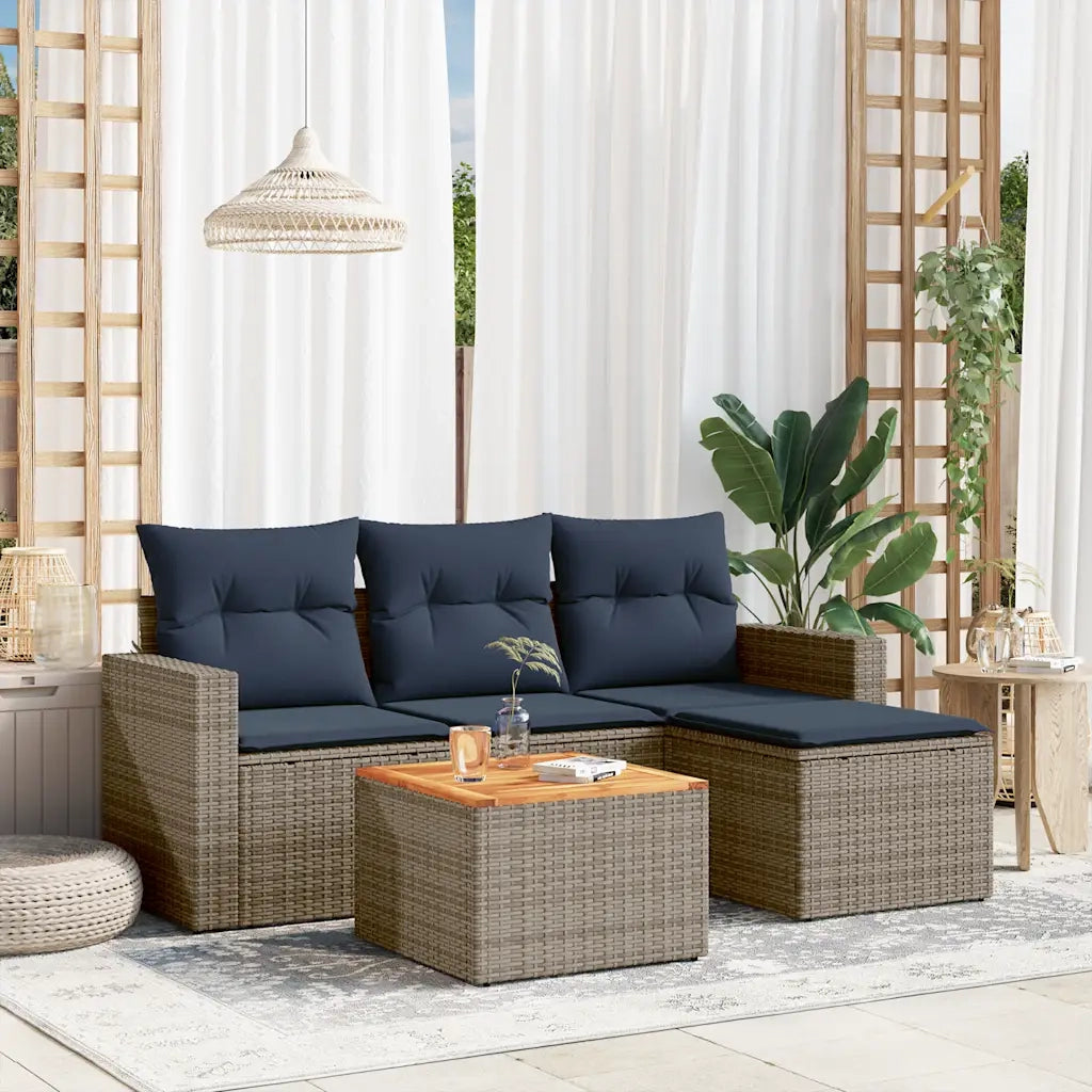 Set Divani da Giardino 5 pz con Cuscini Grigio in Polyrattan 3256425