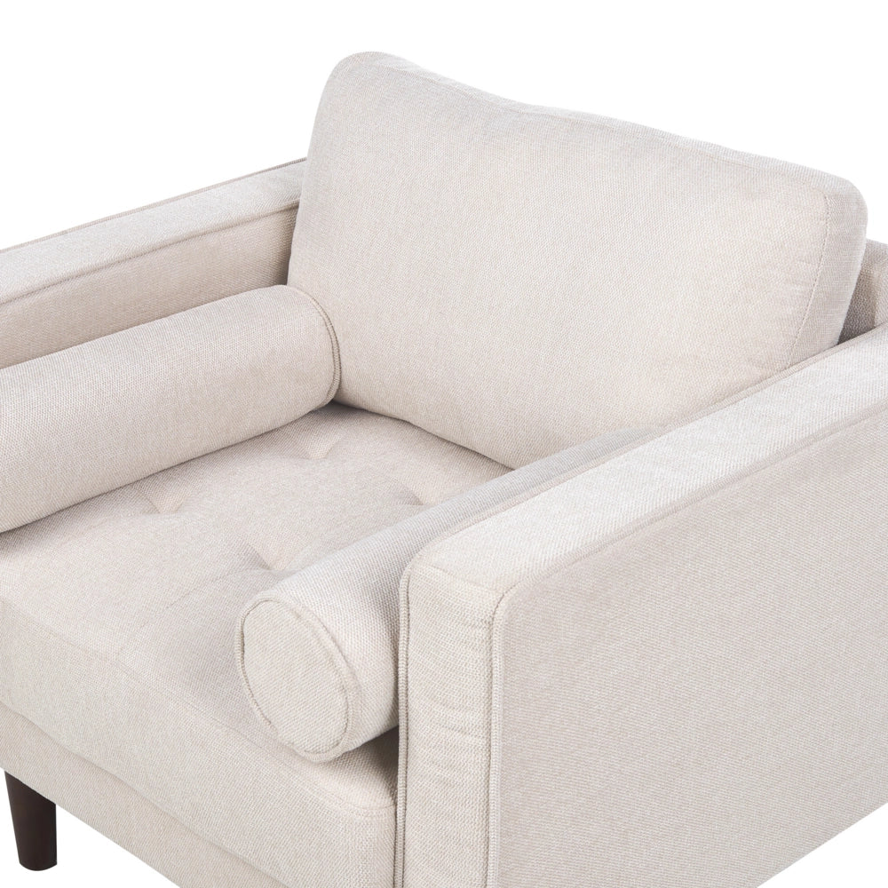 Poltrona Imbottita in tessuto beige con schienale spesso imbottito stile retrò soggiorno