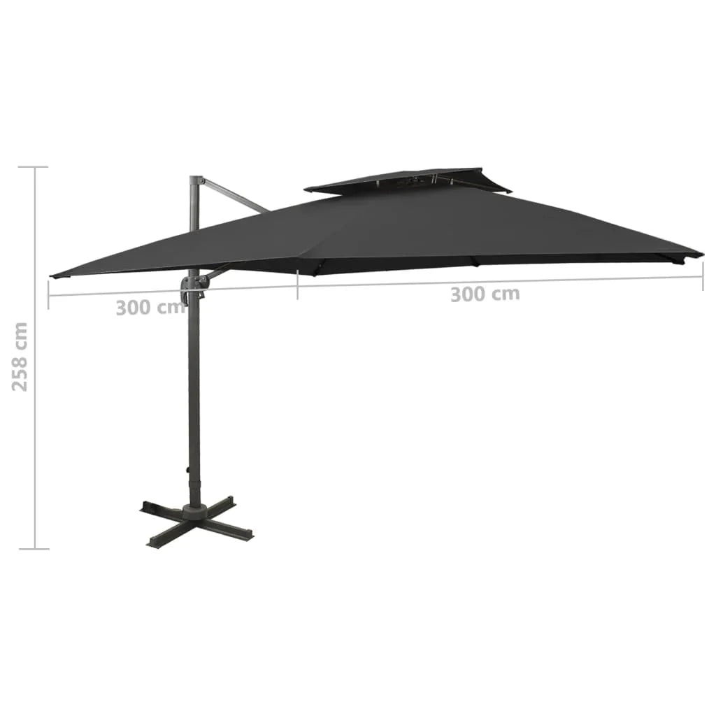 Ombrellone a braccio con doppia copertura 300 x 300 cm nero 02_0008558