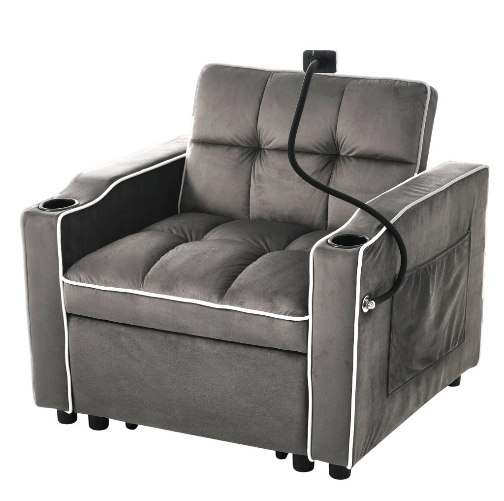 Divano letto singolo 3 in 1 reclinabile 83x167x76 cm; grigio scuro antico; in velluto e schiuma