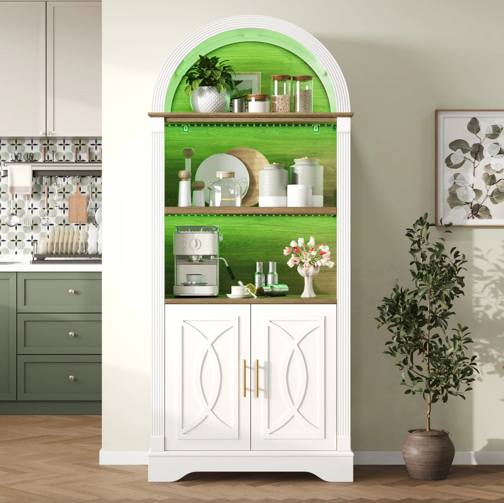 Credenza alta 76,2x40,1x180 cm in MDF bianco con LED, mobile cucina –