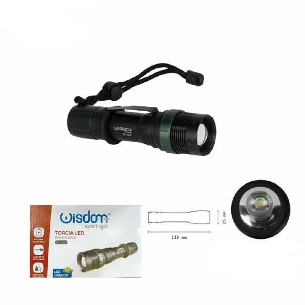 Trade Shop - Torcia Led Cree Q5 Ricaricabile Per Casa Campeggio Escursioni Con Gancio Dt-2121 -