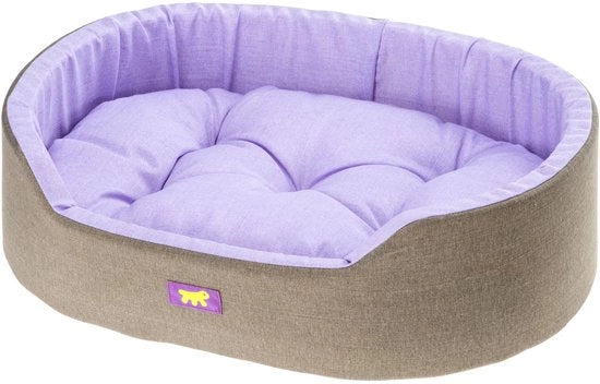 Letto per cani Dandy, con cuscino rimovibile e lavabile, coperta in cotone con imbottitura morbida, dimensioni 95 x 60 x H 21 cm, colore viola