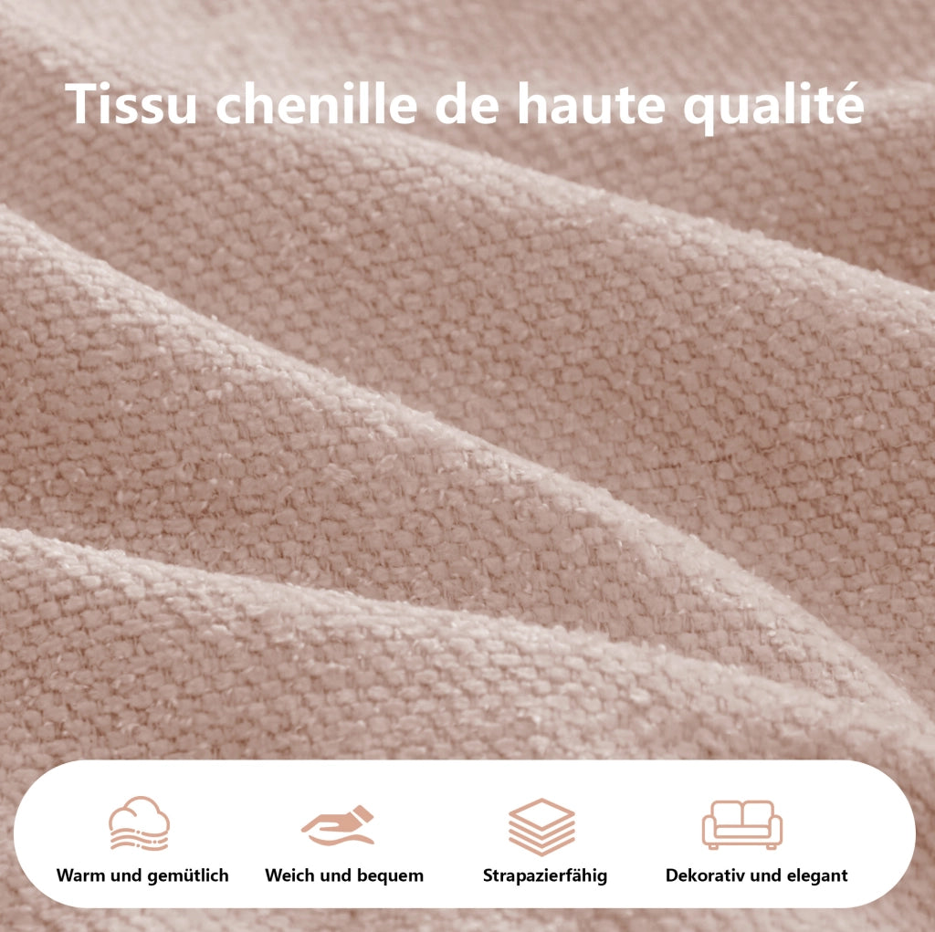Divano modulare senza struttura in chenille rosa; chaise longue profonda 122 cm
