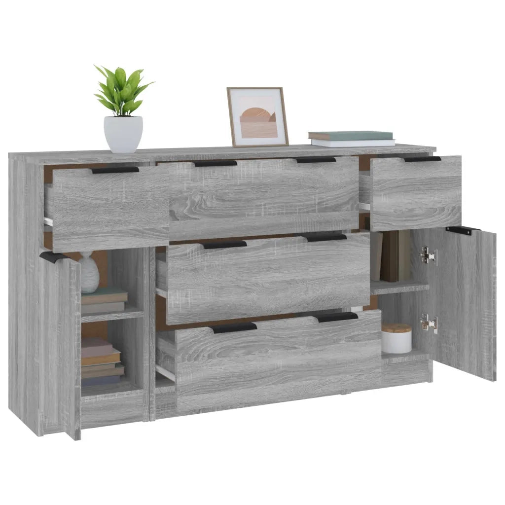 Set di Credenze 3 pz Grigio Sonoma in Legno Multistrato 3115826