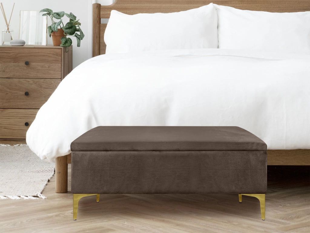 Pouf Panca Imbottita Divanetto In Velluto Contenitore PortaOggetti Panca Sgabello A Pie Di Letto Con Gambe In Metallo Dorato Cassapanca Ingresso Legno Massello Panchina  - Testa di moro