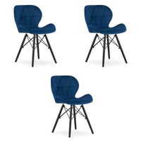 Sedia in velluto VALORA WAKO - Design moderno, blu navy, gambe nere x 3