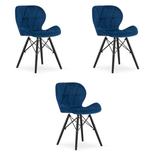 Sedia in velluto VALORA WAKO - Design moderno, blu navy, gambe nere x 3