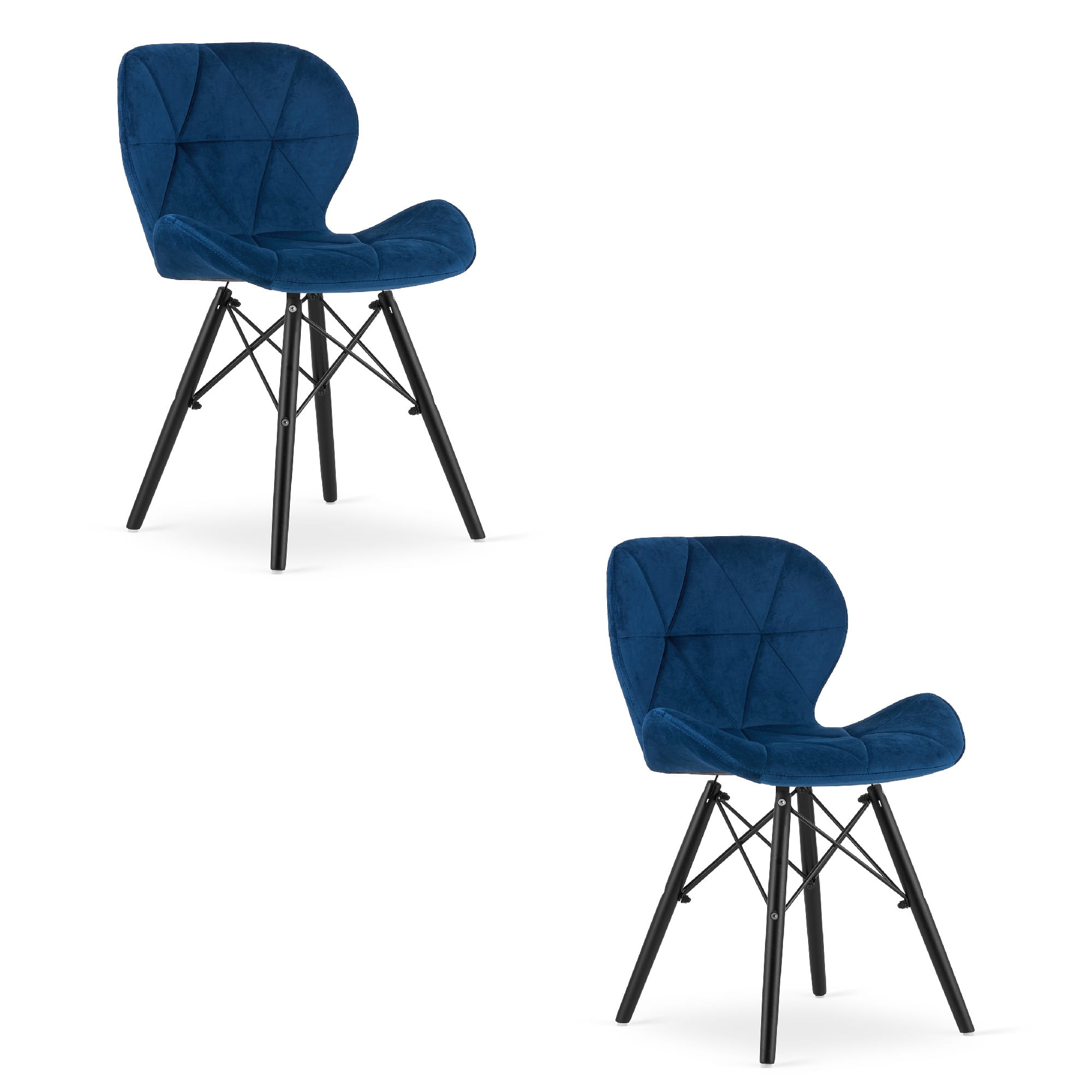 Sedia in velluto VALORA WAKO - Design moderno, blu navy, gambe nere x 2