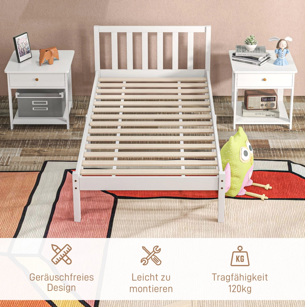Letto singolo in legno di pino bianco 208 x 96 cm