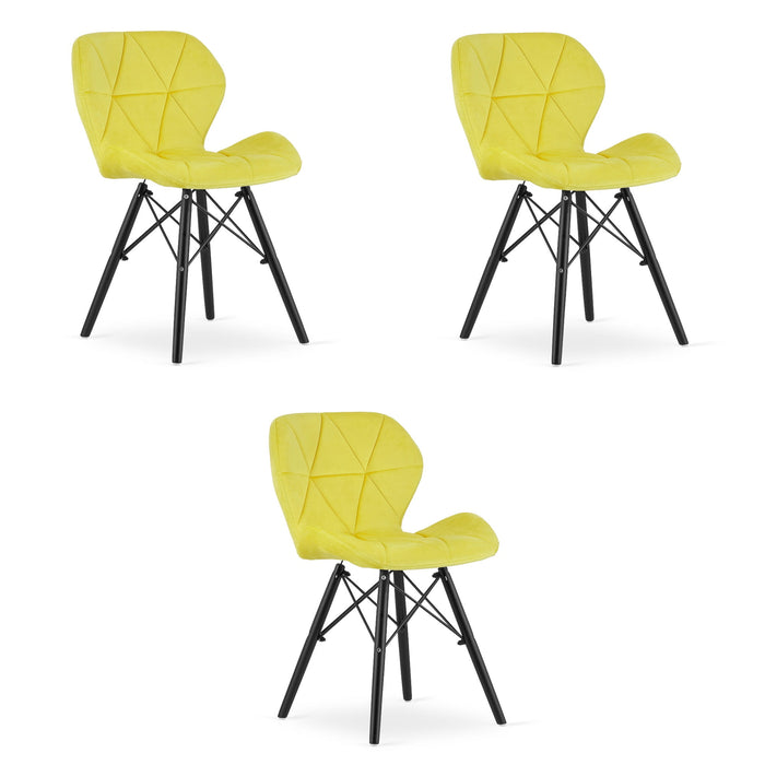 Valora WAKO Sedia in velluto giallo gambe nere design moderno x3