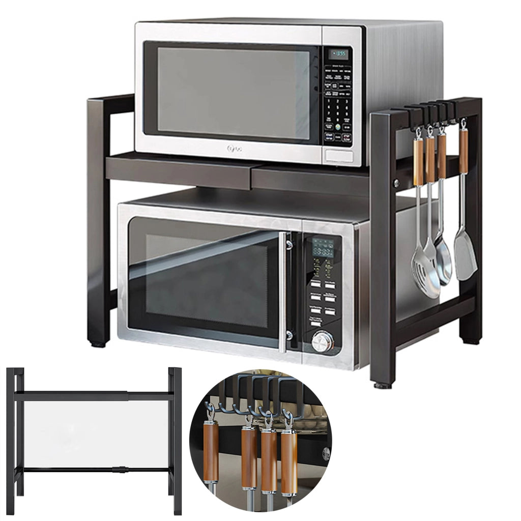 Scaffale da cucina estensibile per microonde 40-64 cm con 6 ganci