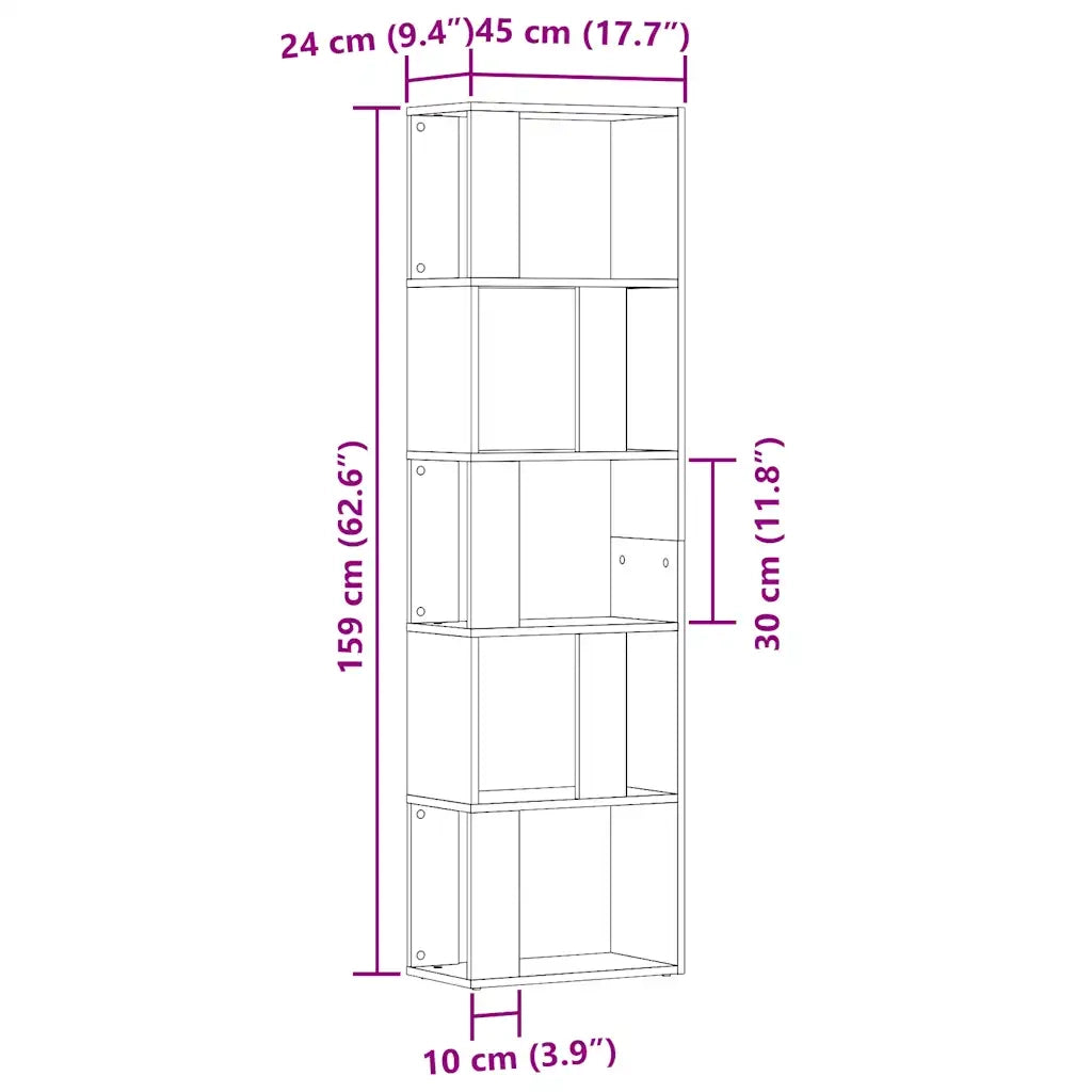 Libreria-Scaffale per Libri-Mobile di Stoccaggio Legno Antico 45x24x159 cm in Legno Multistrato