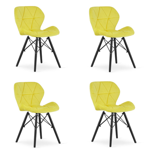 Sedia in velluto Valora WAKO con gambe gialle e nere per sala da pranzo x4
