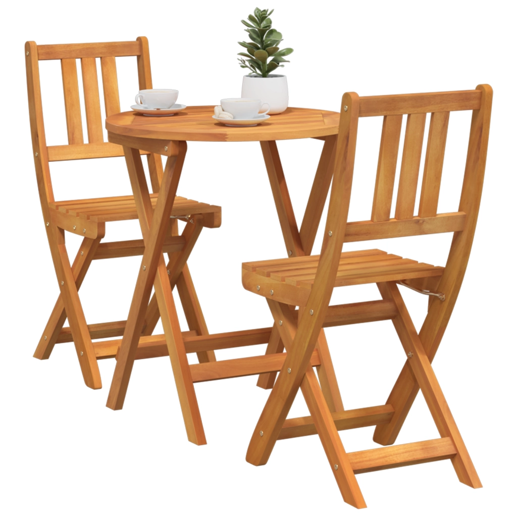Set Bistro Pieghevole 3 Pezzi in Legno Massello di Acacia
