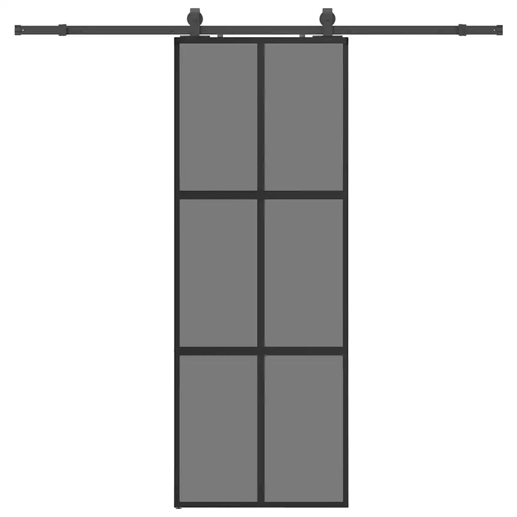 Porta Scorrevole Set Ferramenta Nera 76x205 cm Vetro Temperato 3375966
