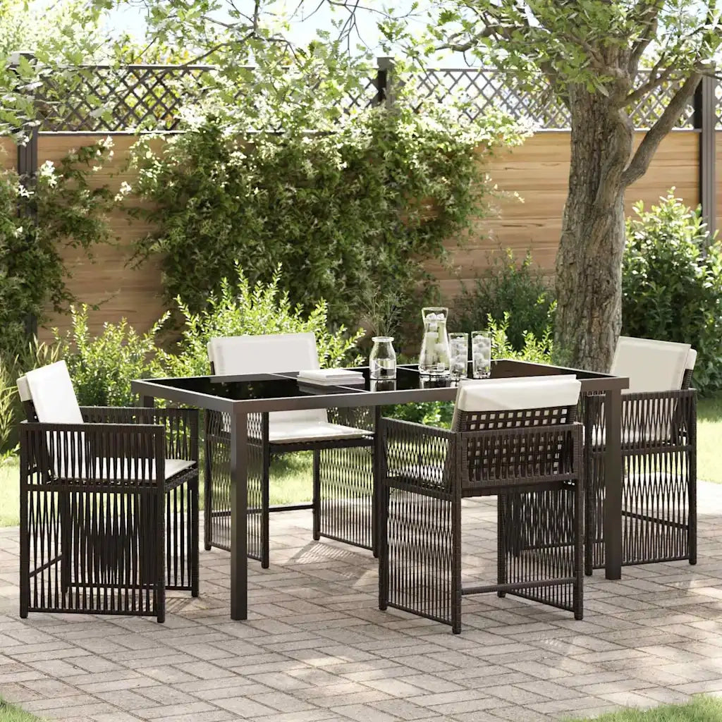 Set da Pranzo per Giardino 5 pz | Set Salotto da Giardino Marrone polyrattan