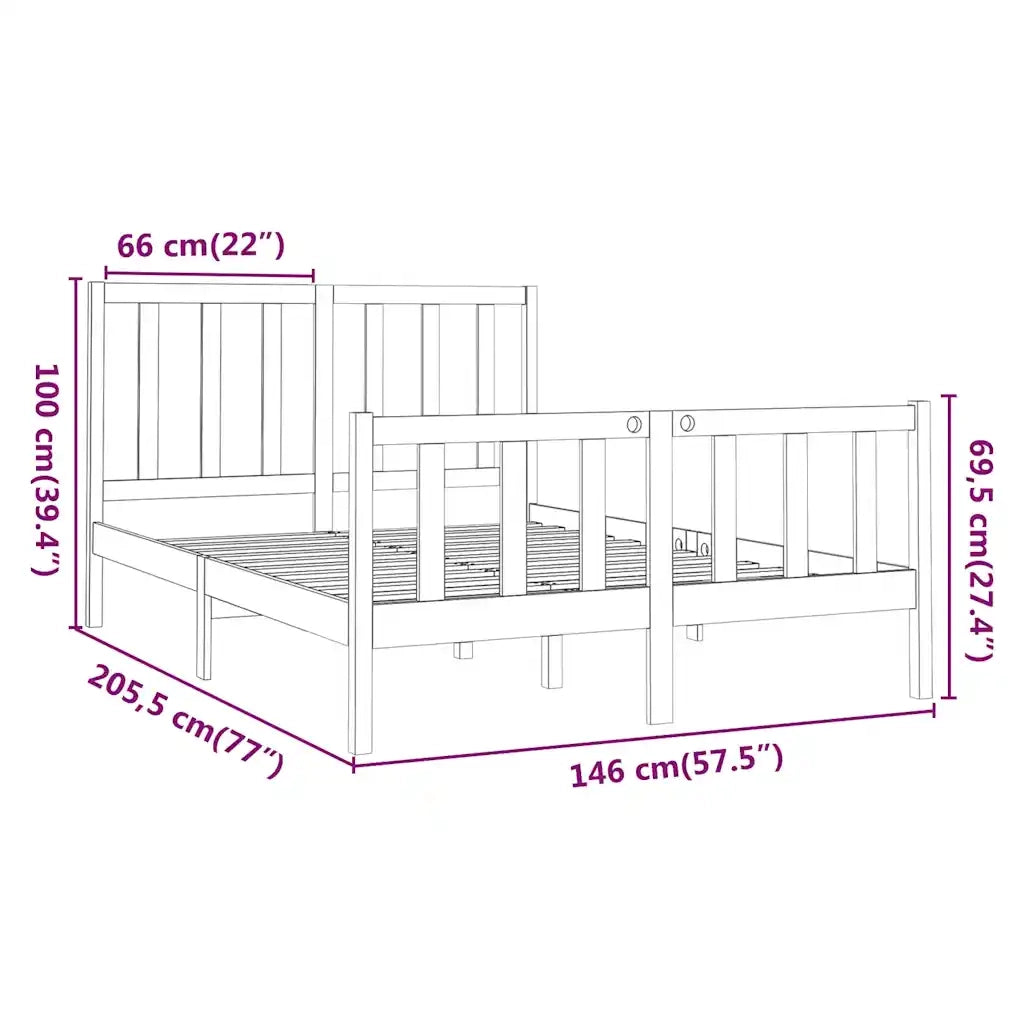 Letto senza Materasso-Struttura Letto 140x190 cm in Legno Massello di Pino 627093
