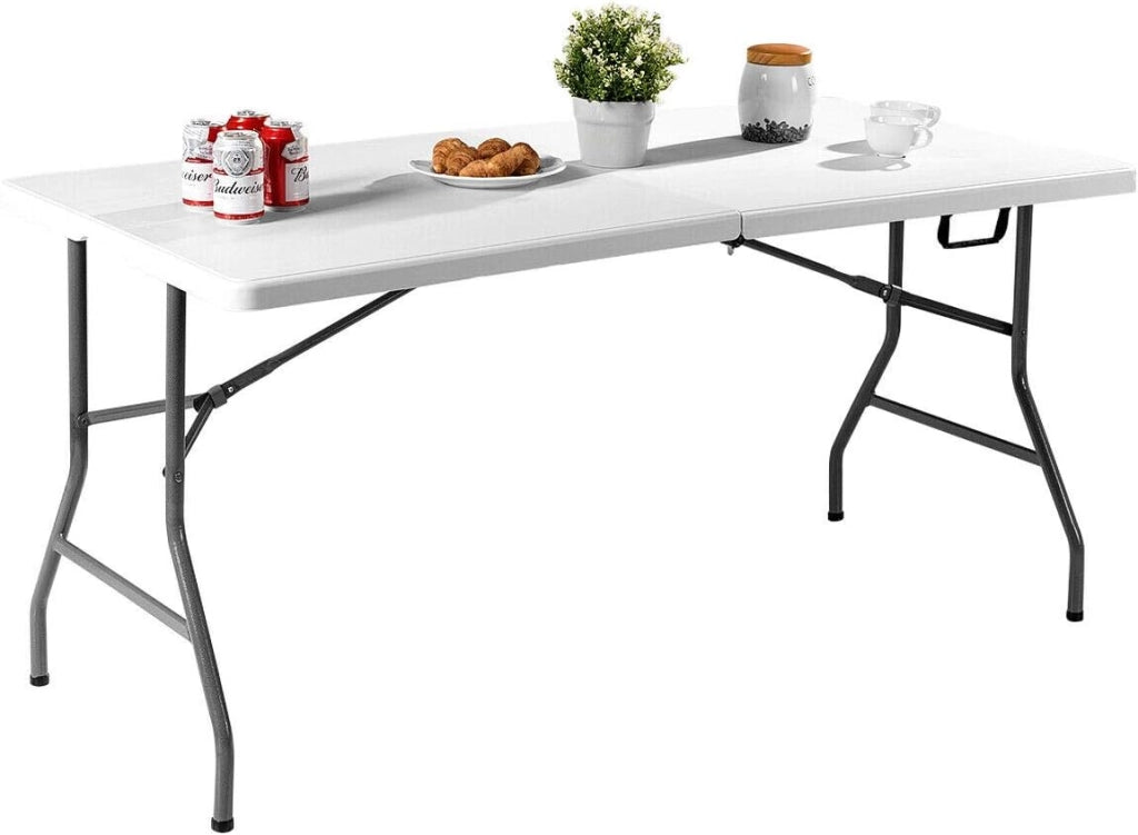 Tavolo Pieghevole da Campeggio con Maniglia, Tavolo da Pranzo Inerno e Esterno Portatile, Salvaspazio, 153 x 74 x 74 cm, Capacità 150 kg, per Giardino Picnic (Modello 2)
