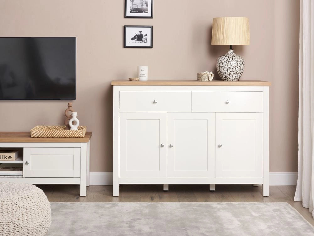 Credenza minimalista con 2 cassetti 3 ante in legno naturale e bianco Soggiorno camera da letto