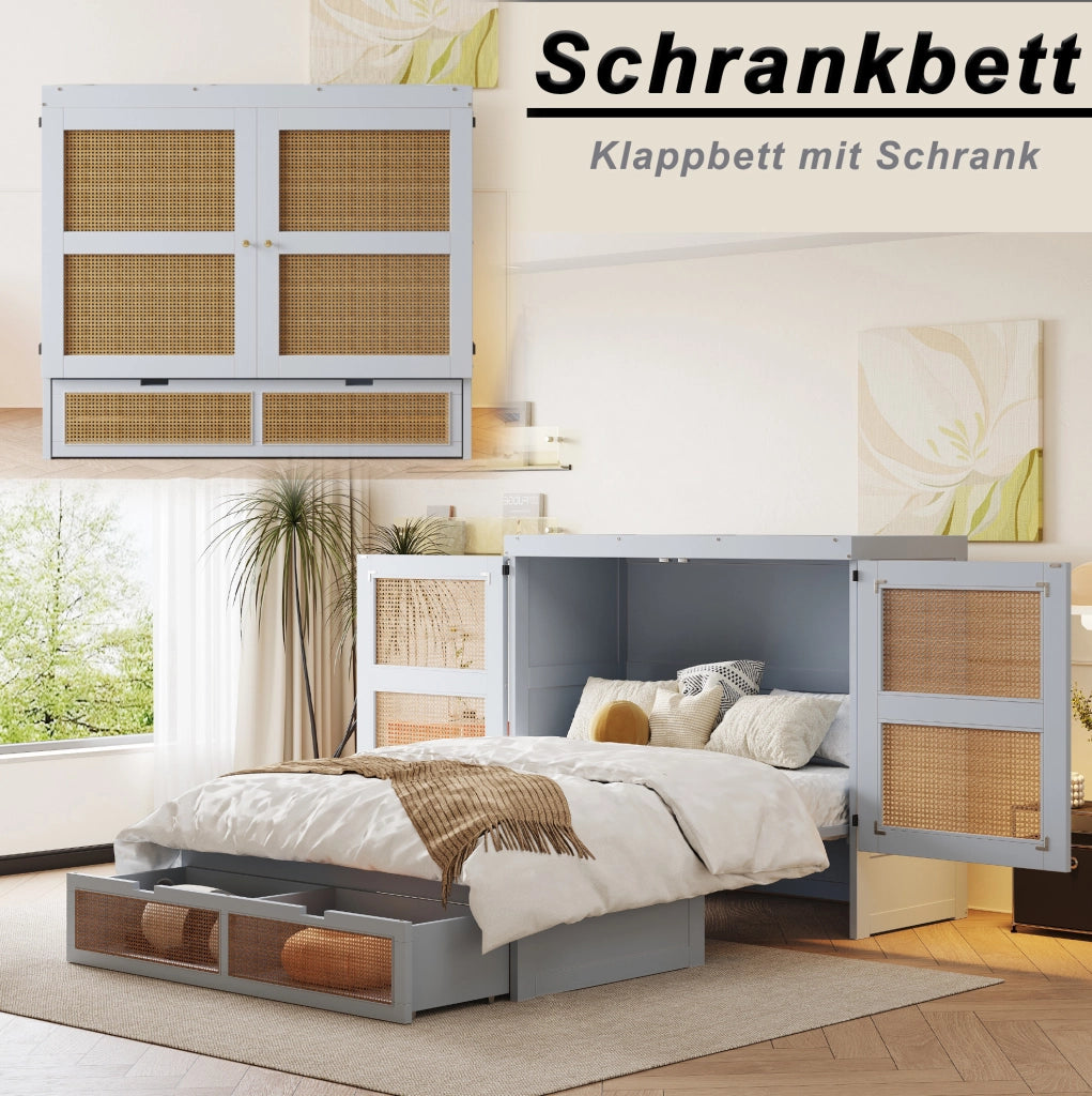 Letto a scomparsa multifunzione grigio 140x200 cm con cassetti