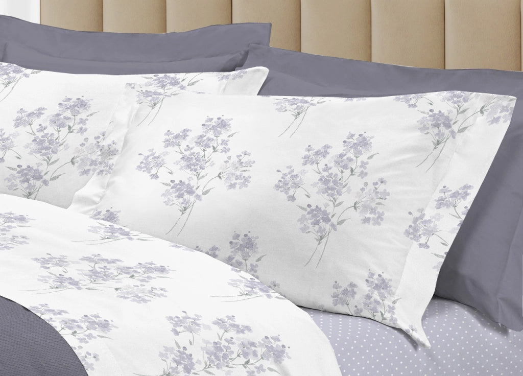 Completo Lenzuola Letto 100% Cotone Made Italy 3027 Disegno Primavera - Matrimoniale - Grigio