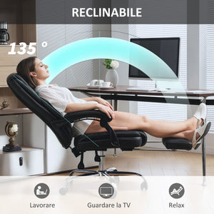 Sedia da Ufficio Reclinabile con Poggiapiedi Estraibile in Pelle PU Capacità 120 kg Nero
