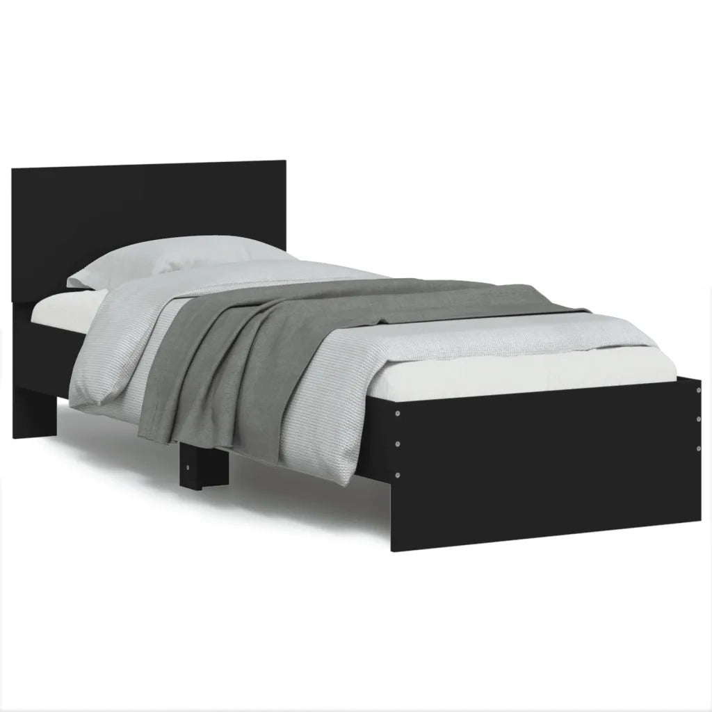 Letto singolo | Letto per adulti | Giroletto con Testiera e LED Nero 75x190 cm