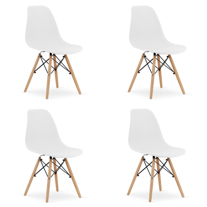 Sedia Valora OSAKA bianca con gambe naturali, design ergonomico x4