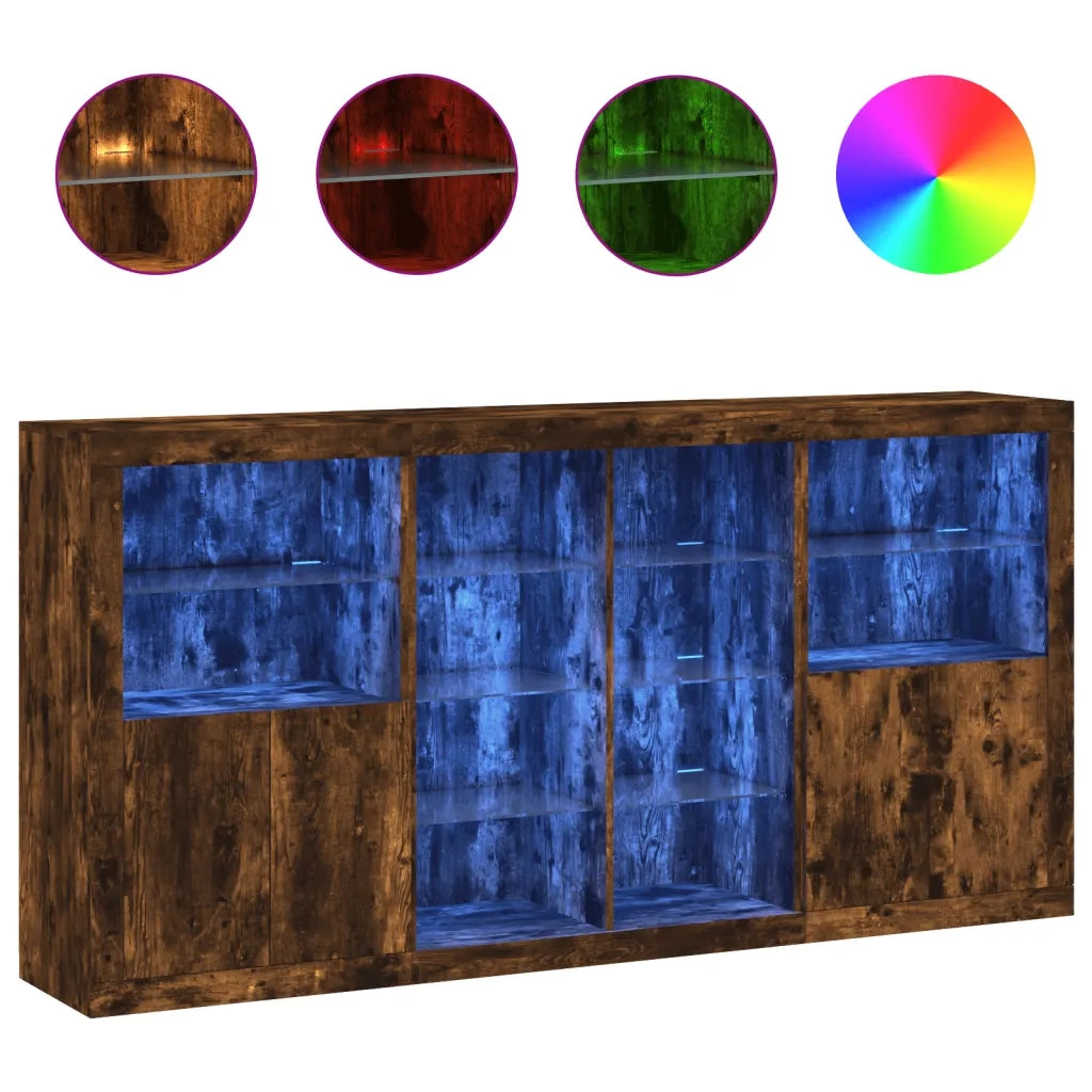 Credenza | Madia | Buffet da pranzo | Armadio da pranzo con Luci LED Rovere Fumo 202x37x100 cm
