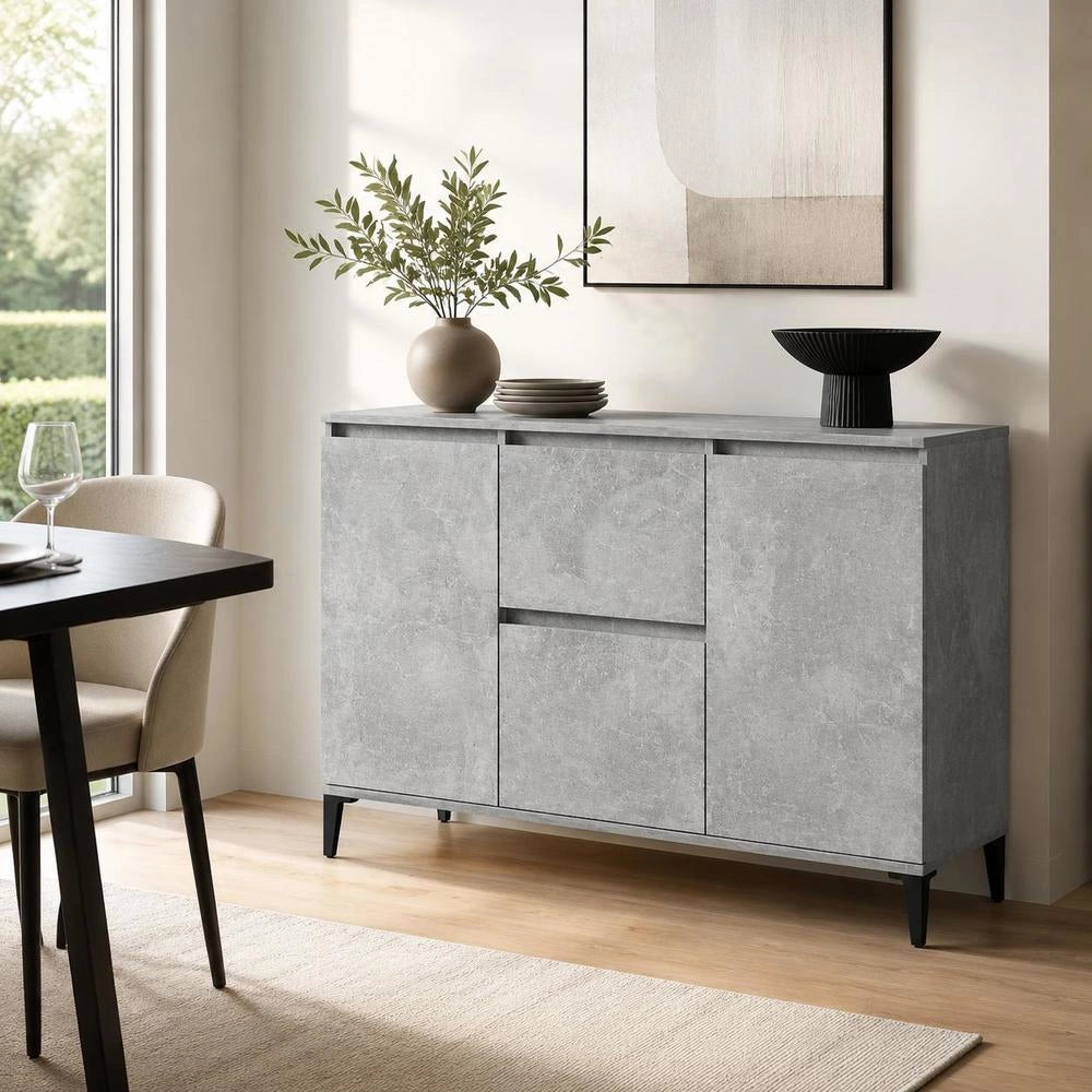 Sideboard Concrete Grey 102x35x70 Cm Wood Material