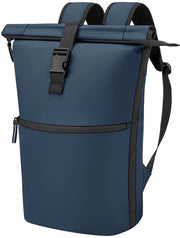 Zaino da 18L-27L per laptop da 17,3 pollici, con tasca per computer, zaino da viaggio impermeabile in pelle PU per donne e uomini, colore blu.