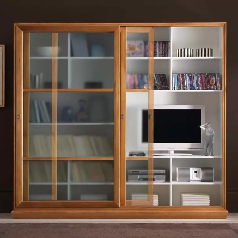 Libreria porta tv 2 porte scorrevoli classica in legno 244x42x217 (688) - Mobili 2G