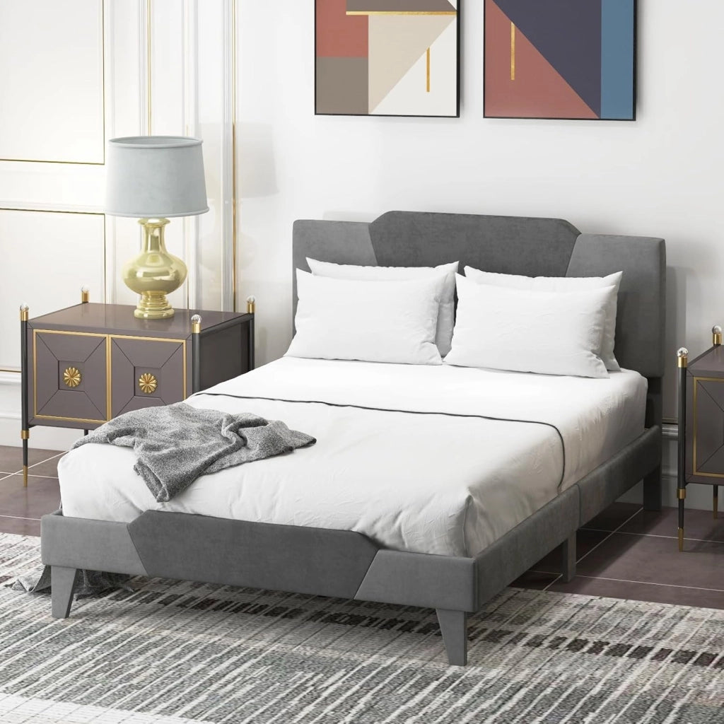 Telaio per letto con testiera imbottita, base per materasso in legno a doghe di legno, struttura per letto moderno, per camera degli ospiti, camera da letto, facile montaggio, 140 x 200 cm