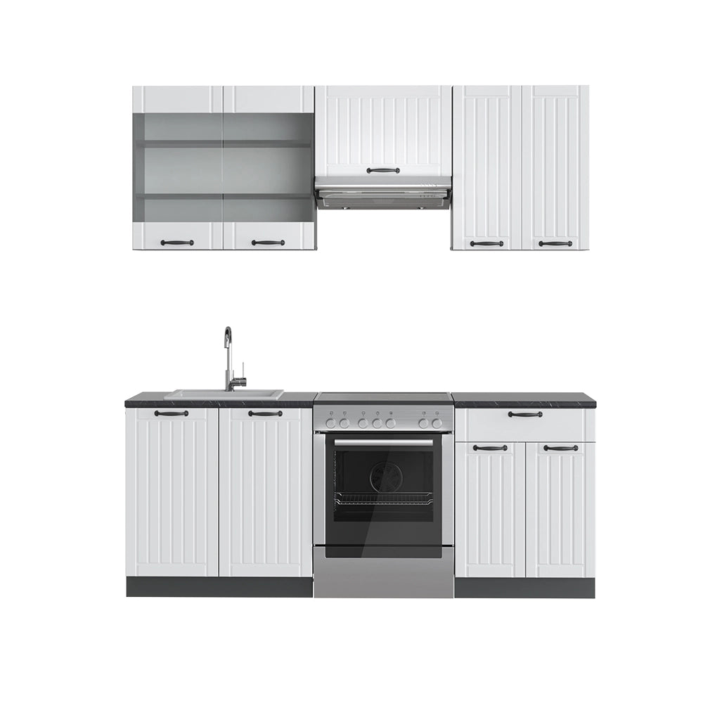 Cucina componibile Fame-Line Bianco rustico/Antracite 200 cm, PL Antracite Vicco