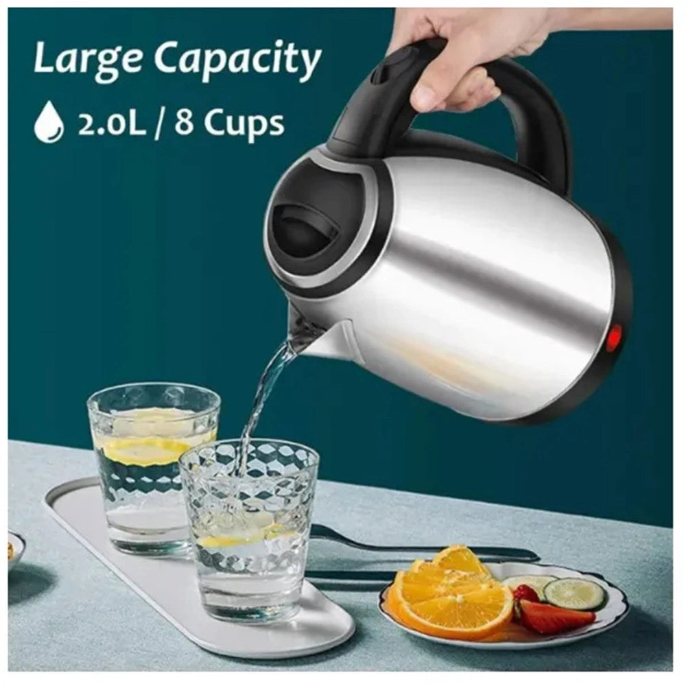 Trade Shop - Bollitore Elettrico 2lt In Acciaio 1500w Per Acqua Calda Resistente Spegnimento Automatico -
