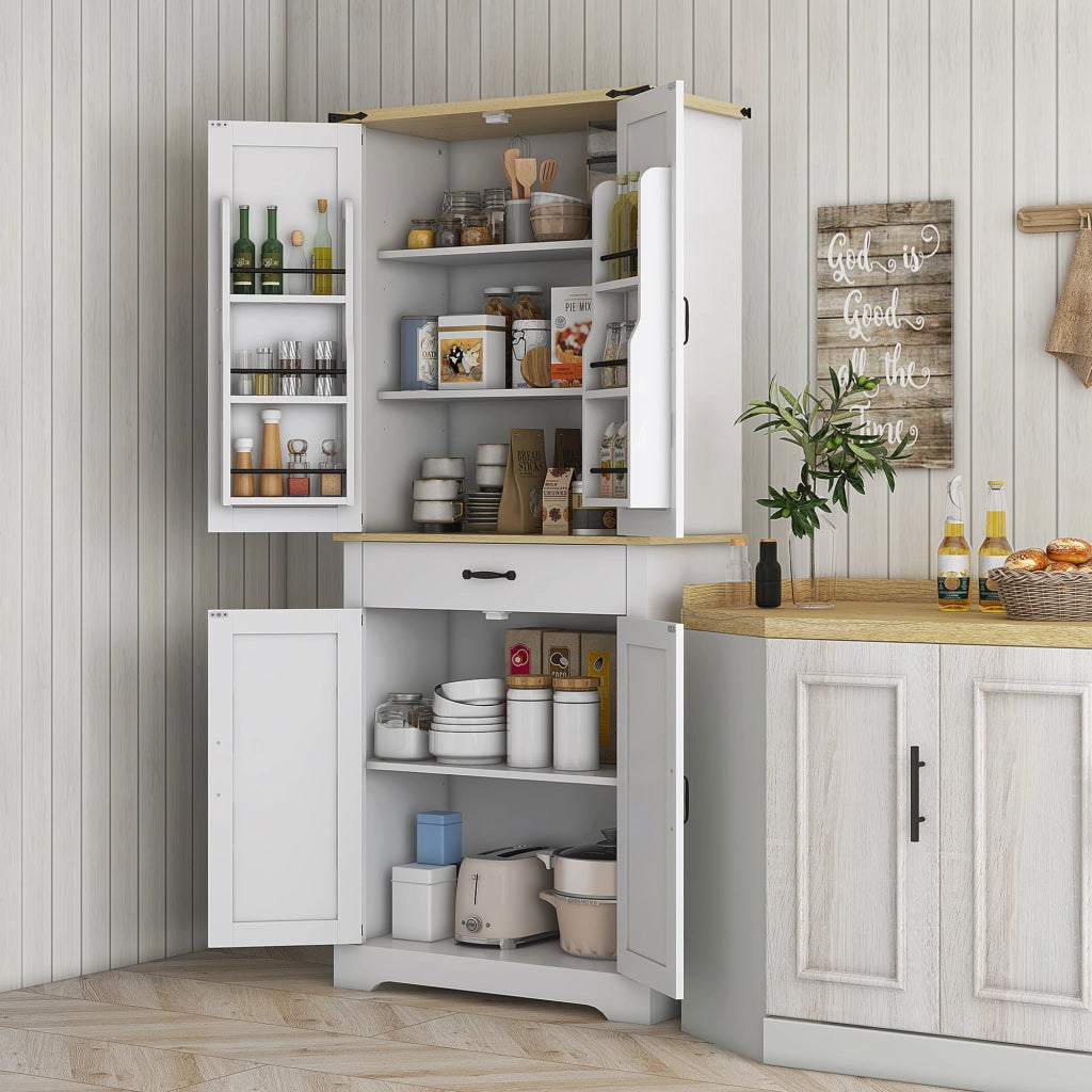 Armadio da cucina ¨C zephmum ¨C 4 ante, 6 ripiani, 1 cassetto, bianco, 76.5x40x181 cm