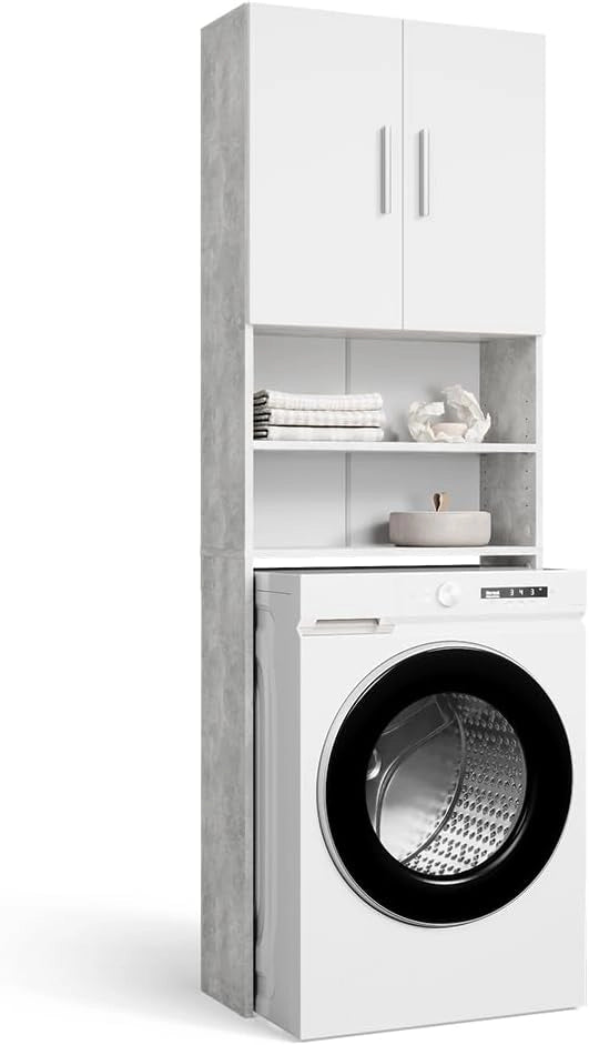 Mobile lavatrice, Calcestruzzo, 64 x 190 cm, adatto per la conservazione di detersivo e accessori