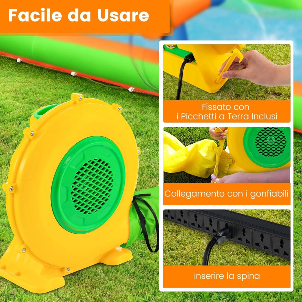 Ventilatore di Aria del Castello Gonfiabile, Soffiatore per Giochi Gonfiabili con Cavo di Alimentazione, per Castello Gonfiabile, Scivolo Acquatico e Giochi Gonfiabili (550W)