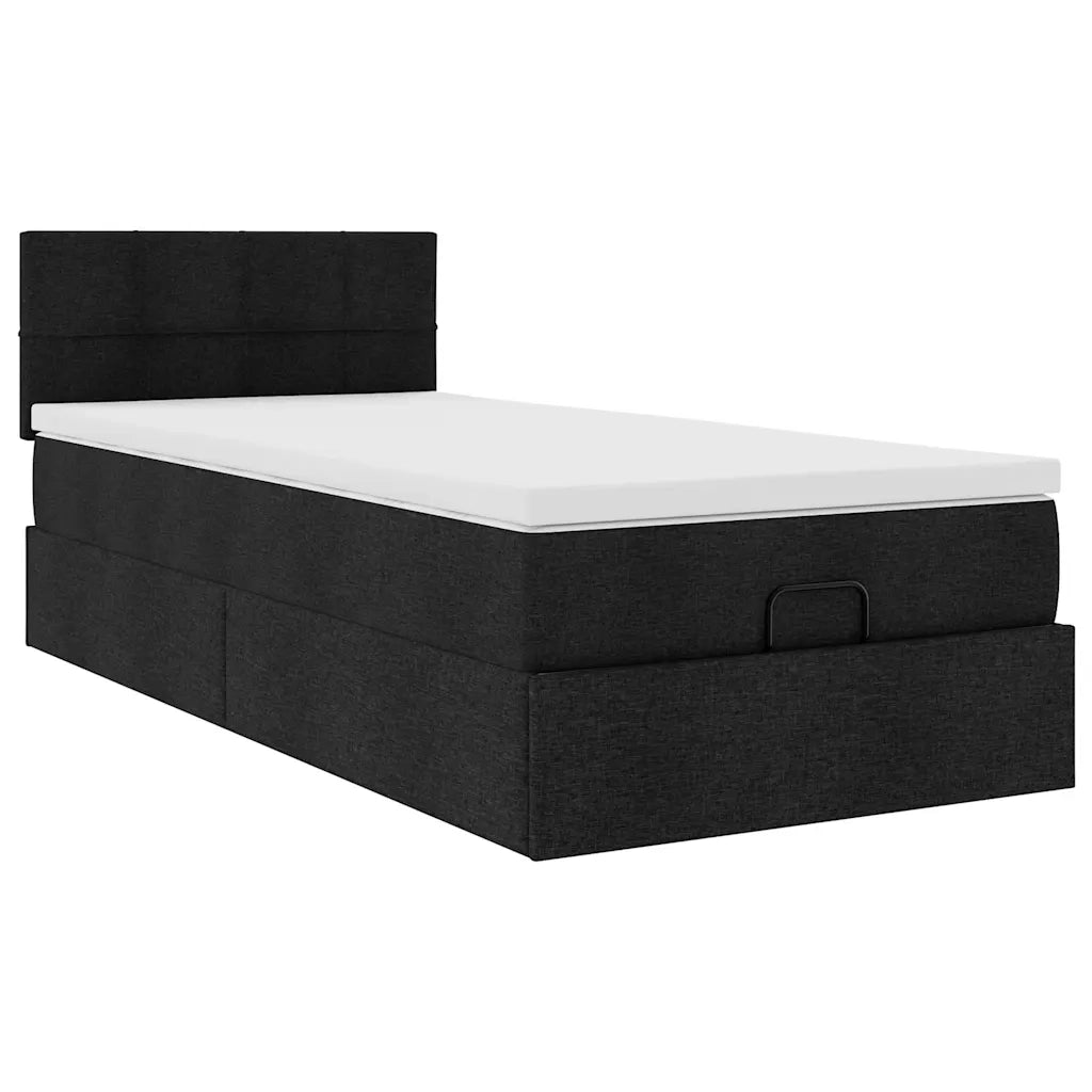 Pouf Letto con Materasso Nero 100x200 cm in Tessuto