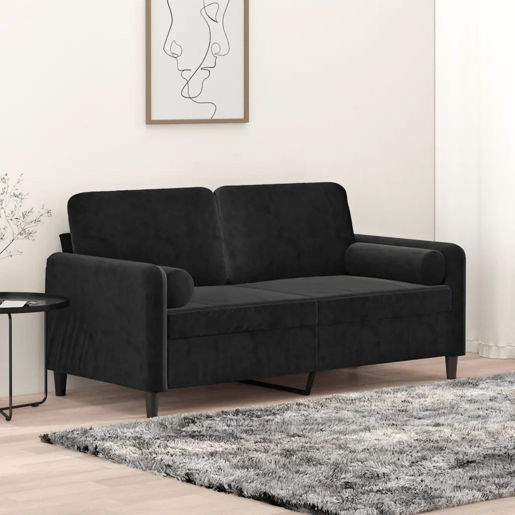 Divano a 2 Posti con Cuscini Nero 140 cm in Velluto 3200886